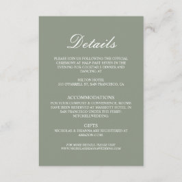 Minimalistische Boho Groene Elegante Trouwdetails Informatiekaartje