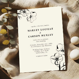 Minimalistische Boho Hand getrokken Bloemen Ivoor  Kaart