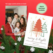 Minimalistische Boho Hand getrokken kerstbomen Fot Feestdagenkaart