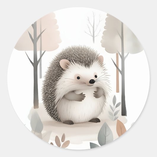 Minimalistische Boho Hedgehog in de Bossen Ronde Sticker (Voorkant)