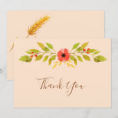 Minimalistische Boho Herfst Bloemenbruiloft Bedankkaart (Voorkant / Achterkant)