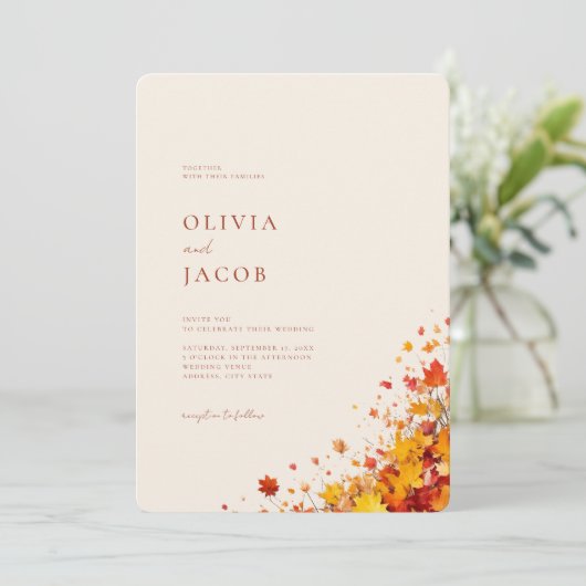 Minimalistische Boho Herfst Floral Wedding Kaart (Staand voorkant)