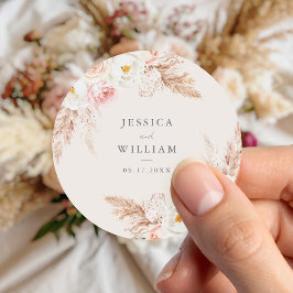 Minimalistische Boho Herfst Floral Wedding Ronde Sticker