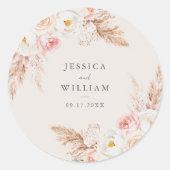 Minimalistische Boho Herfst Floral Wedding Ronde Sticker (Voorkant)