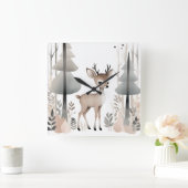 Minimalistische Boho Herten in Bossen kwekerij Kin Vierkante Klok (Huis)