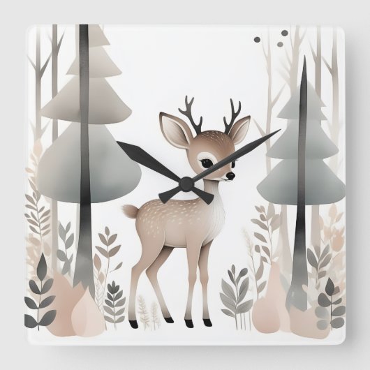 Minimalistische Boho Herten in Bossen kwekerij Kin Vierkante Klok (Voorkant)