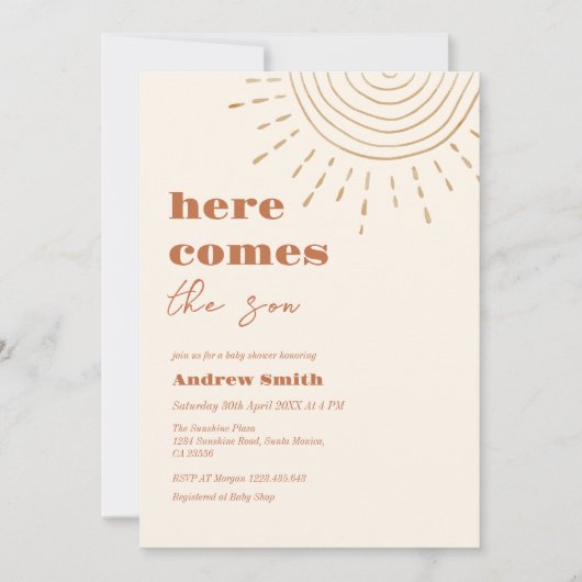 Minimalistische Boho hier komt het Son Baby shower Kaart (Voorkant)