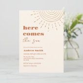 Minimalistische Boho hier komt het Son Baby shower Kaart (Staand voorkant)