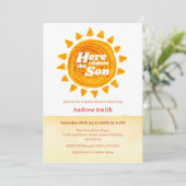 Minimalistische Boho hier komt het Son Baby shower Kaart (Staand voorkant)