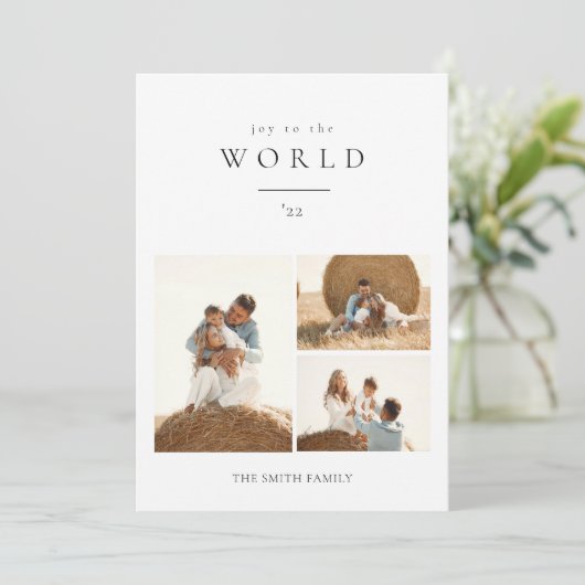 Minimalistische Boho Joy aan de World Kerstfoto Feestdagenkaart (Staand voorkant)