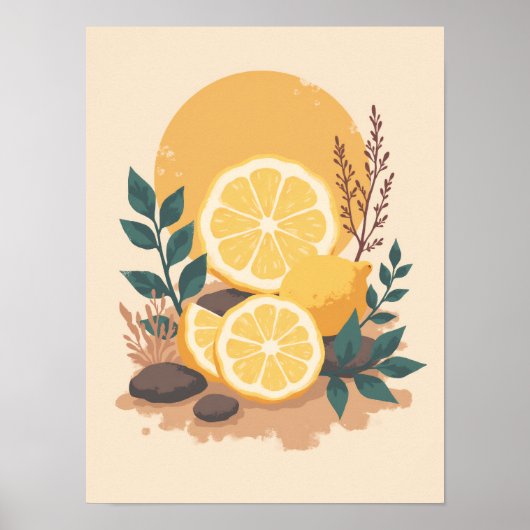Minimalistische Boho Lemon Slices Abstracte Keuken Poster (Voorkant)