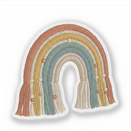 Minimalistische Boho Macramé Regenboog Sticker (Voorkant)