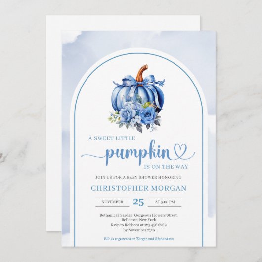 Minimalistische boho marine blauwe pompoen bloemen kaart (Voorkant / Achterkant)