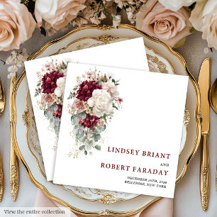 Minimalistische Boho Maroon Gouden Rozen Bruiloft Servet
