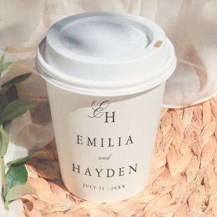 Minimalistische Boho Monogram Huwelijk Papieren Bekers