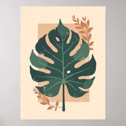 Minimalistische Boho Monstera Leaf Wall Art Poster (Voorkant)