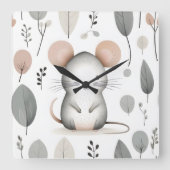 Minimalistische Boho Mooie Muis Blad Kinderkamer K Vierkante Klok (Voorkant)