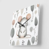 Minimalistische Boho Mooie Muis Blad Kinderkamer K Vierkante Klok (Hoek)