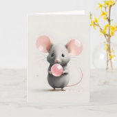 Minimalistische Boho Muis met Ballon Bellengrond  Kaart (Gele Bloem)