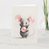 Minimalistische Boho Muis met Ballon Bubbel Blanco Kaart (Voorkant)