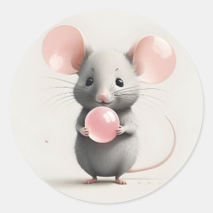 Minimalistische Boho-muis met ballonbellendagboek Ronde Sticker