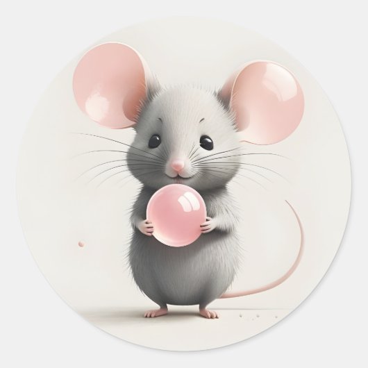 Minimalistische Boho-muis met ballonbellendagboek Ronde Sticker (Voorkant)