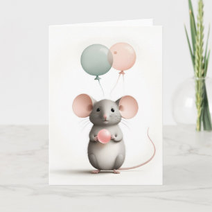 Minimalistische Boho Muis met Ballonnen Lege Groet Kaart