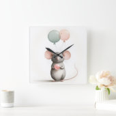 Minimalistische Boho Muisballon Kwekerij Kinder Ka Vierkante Klok (Huis)
