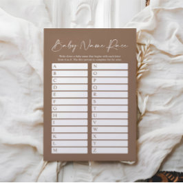 Minimalistische Boho Naam Race Baby shower Game Ca
