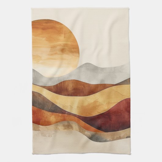 Minimalistische Boho Natuur - Warm Earth Tones Theedoek (Verticaal)