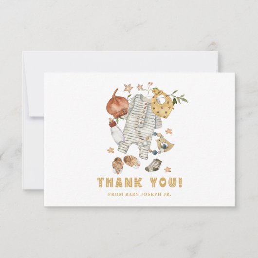 Minimalistische Boho Nieuwe Baby Douche Jongenswas Bedankkaart (Voorkant)