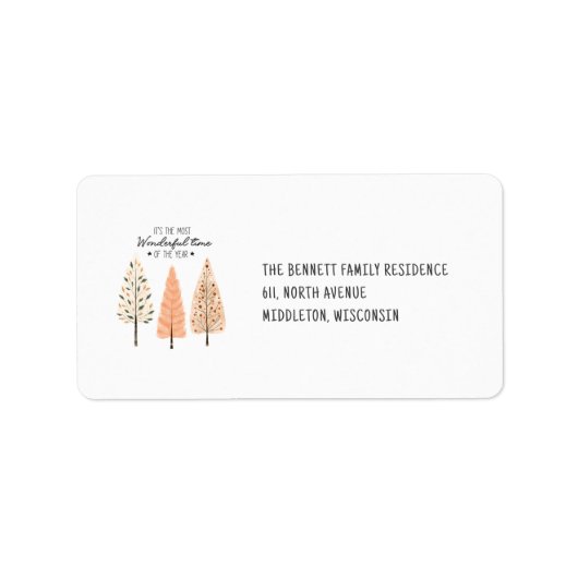Minimalistische Boho Nordic Pine Trees Retouradres Etiket (Voorkant)