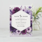 Minimalistische Boho Paarse Floral Wedding Save The Date (Staand voorkant)
