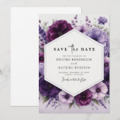 Minimalistische Boho Paarse Floral Wedding Save The Date (Voorkant / Achterkant)