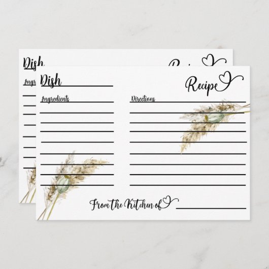 Minimalistische Boho pampas gradenrecept (Voorkant / Achterkant)