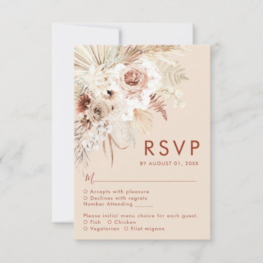 Minimalistische Boho Pampas Grass RSVP-kaart RSVP Kaartje (Voorkant)