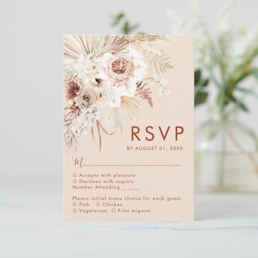Minimalistische Boho Pampas Grass RSVP-kaart RSVP Kaartje (Staand voorkant)