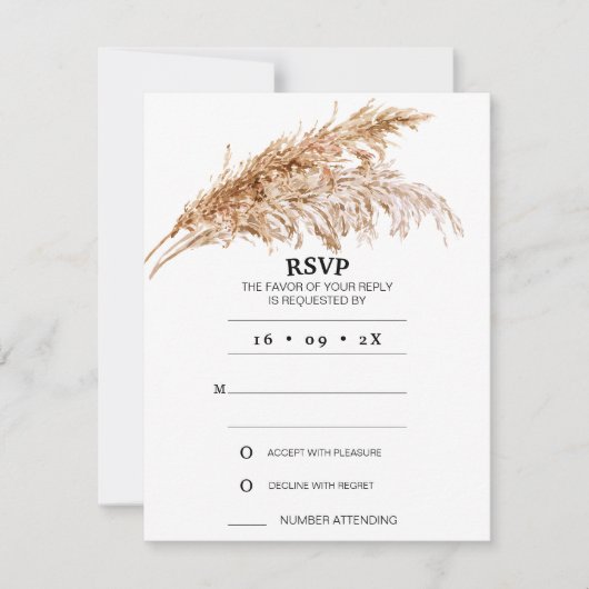 Minimalistische Boho Pampas Grass Wedding RSVP Kaa Kaart (Voorkant)
