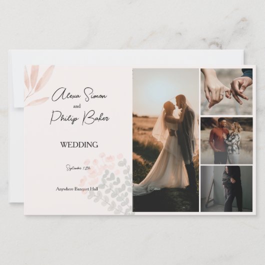 Minimalistische Boho Photo Collage Wedding Menu (Voorkant)