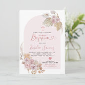 Minimalistische Boho Pink Floral Baptism Uitnodigi Kaart (Staand voorkant)