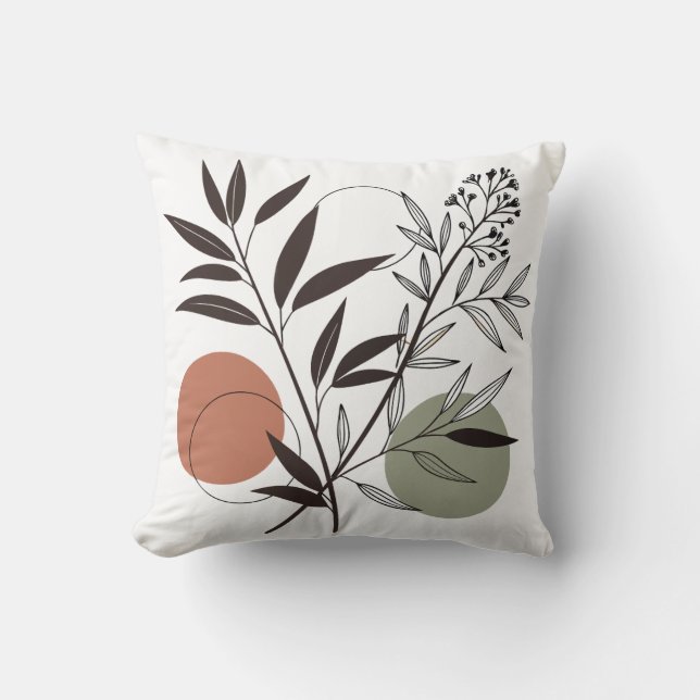 Minimalistische Boho Plant Illustratie Kussen (Voorkant)