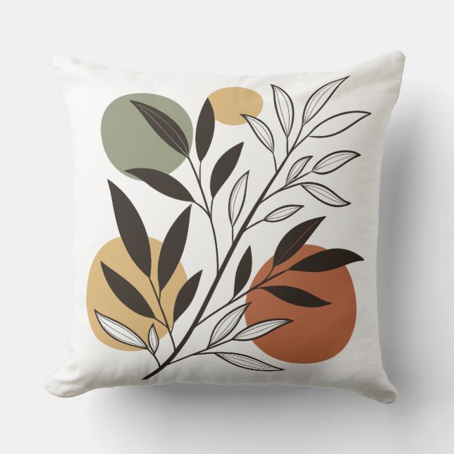 Minimalistische Boho Plant Illustratie Kussen (Voorkant)