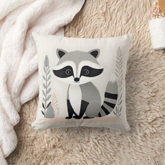 Minimalistische Boho Raccoon Bossen Kwekerij Kinde Kussen (Deken)
