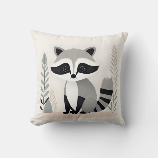 Minimalistische Boho Raccoon Bossen Kwekerij Kinde Kussen (Voorkant)