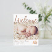 Minimalistische Boho Rainbow Foto geboorteaankondi (Staand voorkant)