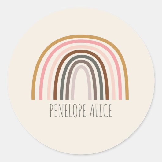 Minimalistische Boho Rainbow-tekening Aangepast Ronde Sticker (Voorkant)