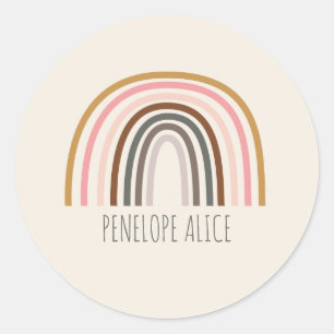 Minimalistische Boho Rainbow-tekening Aangepast Ronde Sticker