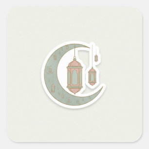 Minimalistische Boho Ramadan Maan & Lantaarn Stick Vierkante Sticker