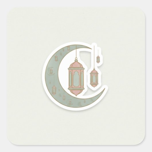 Minimalistische Boho Ramadan Maan & Lantaarn Stick Vierkante Sticker (Voorkant)