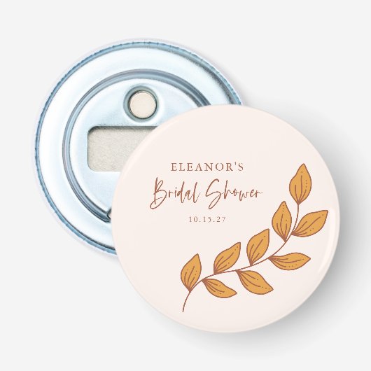 Minimalistische Boho Retro Wijnstok Bruidsdouche O Button Flesopener (Voorkant)